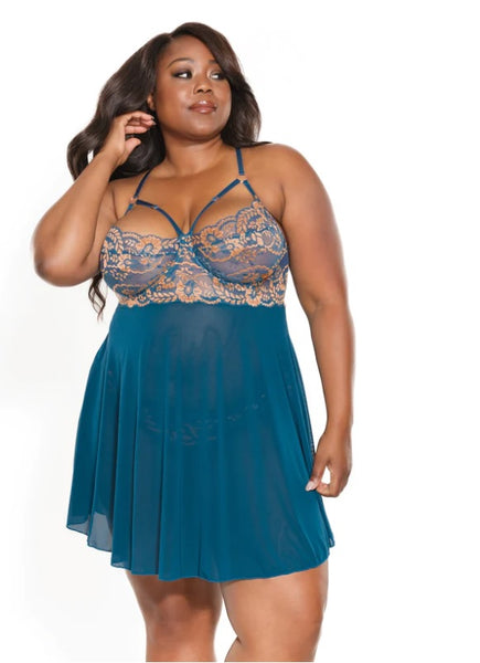 Teal/Rose Gold Baby Doll WITH Thong - JUST ARRIVED!