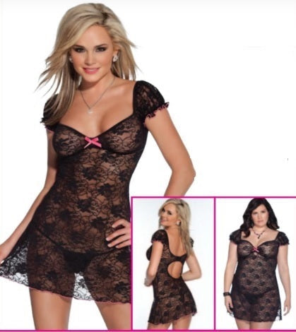 Floral Lace Chemise with Trim and Bow