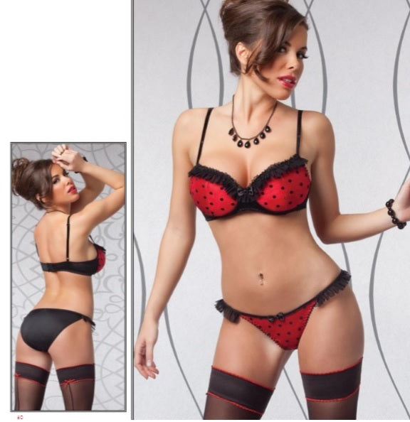 Red Bra and G - string with Black Dots