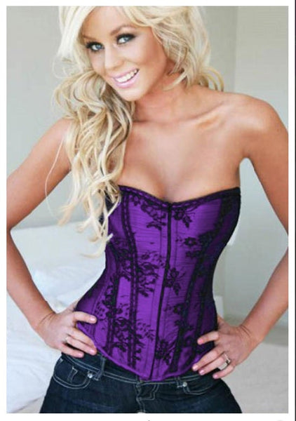 Corset - Gothic Overlay, Purple with Black Lace