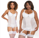 Unruffled White Mesh Chemise with Detachable Garters