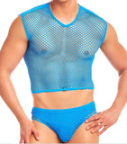 3 Piece  Mesh Brief Set with Tank Top & Booty Shorts - LARGE - XL