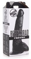 BEEFY BRAD  9 inch Dildo with Balls - Black - New Product!