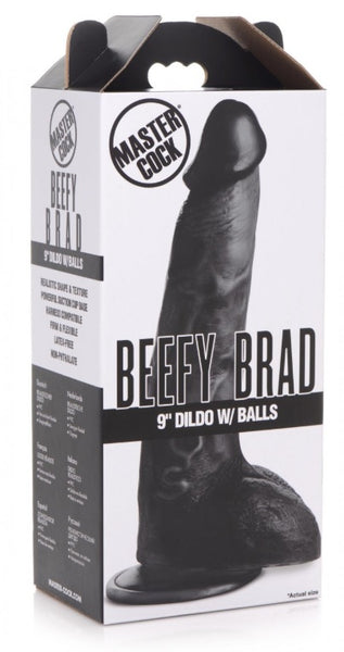 BEEFY BRAD  9 inch Dildo with Balls - Black - New Product!