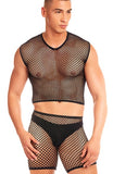 3 Piece  Mesh Brief Set with Tank Top & Booty Shorts - LARGE - XL