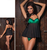 Black Baby Doll with Green Satin Cups