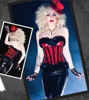 Wet Look Corset - Red with Black Overlay